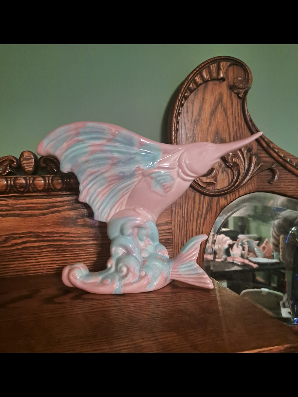 Vintage Royal Haeger By Royal Hickman Sailfish R271 Mauve Agate Blue Pink